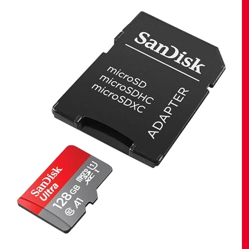 SanDisk 128 Go Ultra microSDXC, Carte micro sd + adaptateur SD (Pour Smartphone et Tablette, Video Full HDD, jusqu'à 140 Mo/s, UHS-I, La performance A1, Class 10, U1)