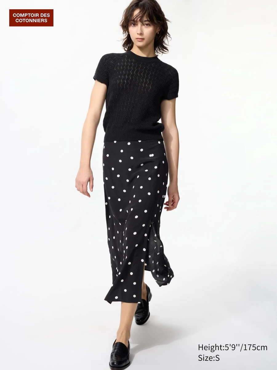 Jupe longue à fente en rayonne (Imprimé pois) pour Femme | UNIQLO FR