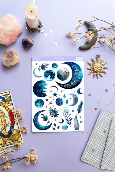 Blue Moon Planner Stickers, Lunar Witch Stickers, Moon Witch Planner Stickers, Watercolor Decorative Stickers, Pagan Planner Sticker Journal