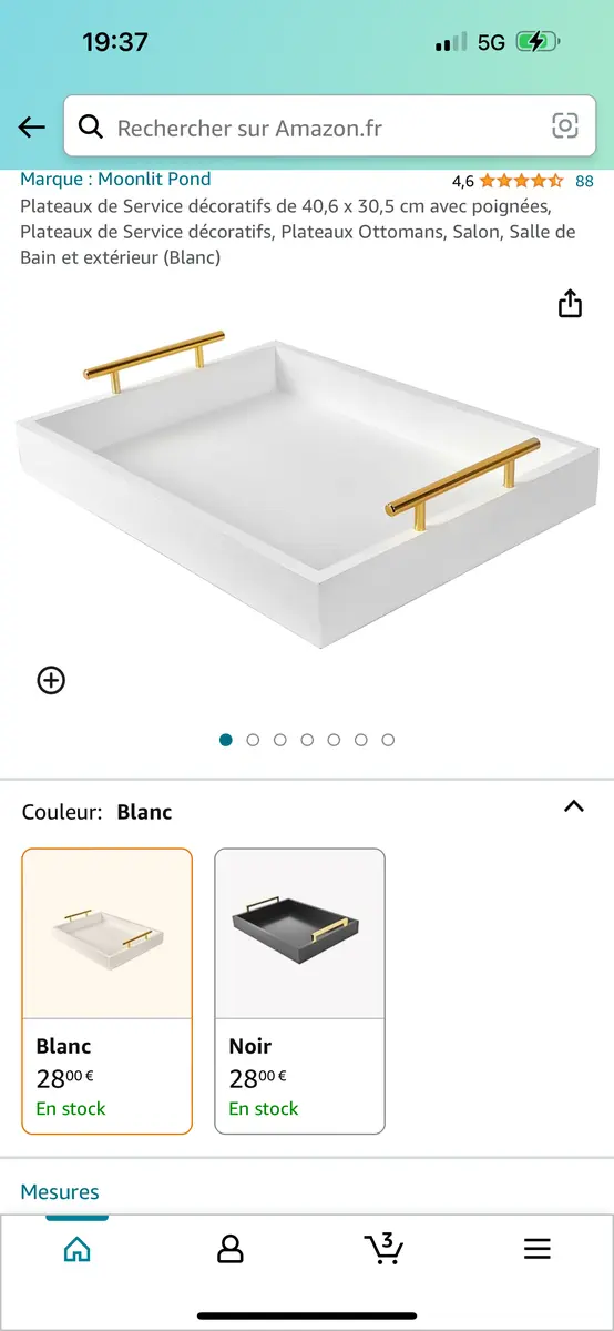 Plateaux de Service décoratifs de 40,6 x 30,5 cm avec poignées, Plateaux de Service décoratifs, Plateaux Ottomans, Salon, Salle de Bain et extérieur (Blanc)