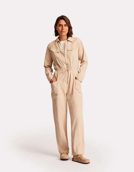 Combinaison longue avec ceinture - beige