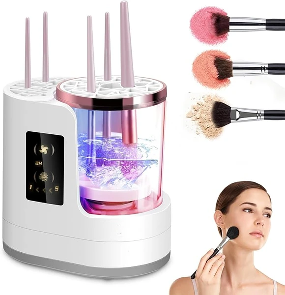 Luckits - Nettoyeur automatique de pinceaux de maquillage 3 en 1 avec séchage et stockage automatiques, nettoyeur de pinceaux de maquillage, brosse de maquillage électrique