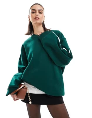 ASOS DESIGN - Sweat oversize à rayures sur les côtés - Vert