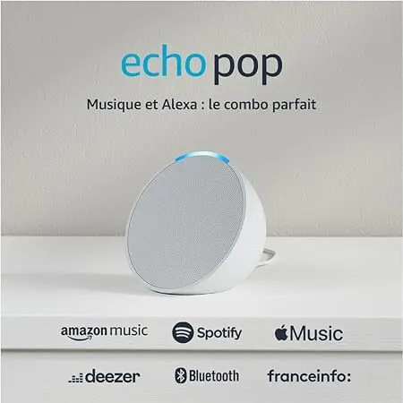 Echo Pop | Enceinte connectée Bluetooth et Wi-Fi compacte au son riche, avec Alexa | Blanc