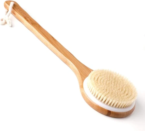 Ithyes Brosse pour le corps - Brosse à dos à sec - Brosse de bain en bois de bambou - Poils naturels - Massage exfoliant - Améliore la circulation sanguine et la cellulite