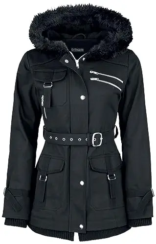 Gothicana by EMP Femme Veste d'hiver noire avec ceinture L