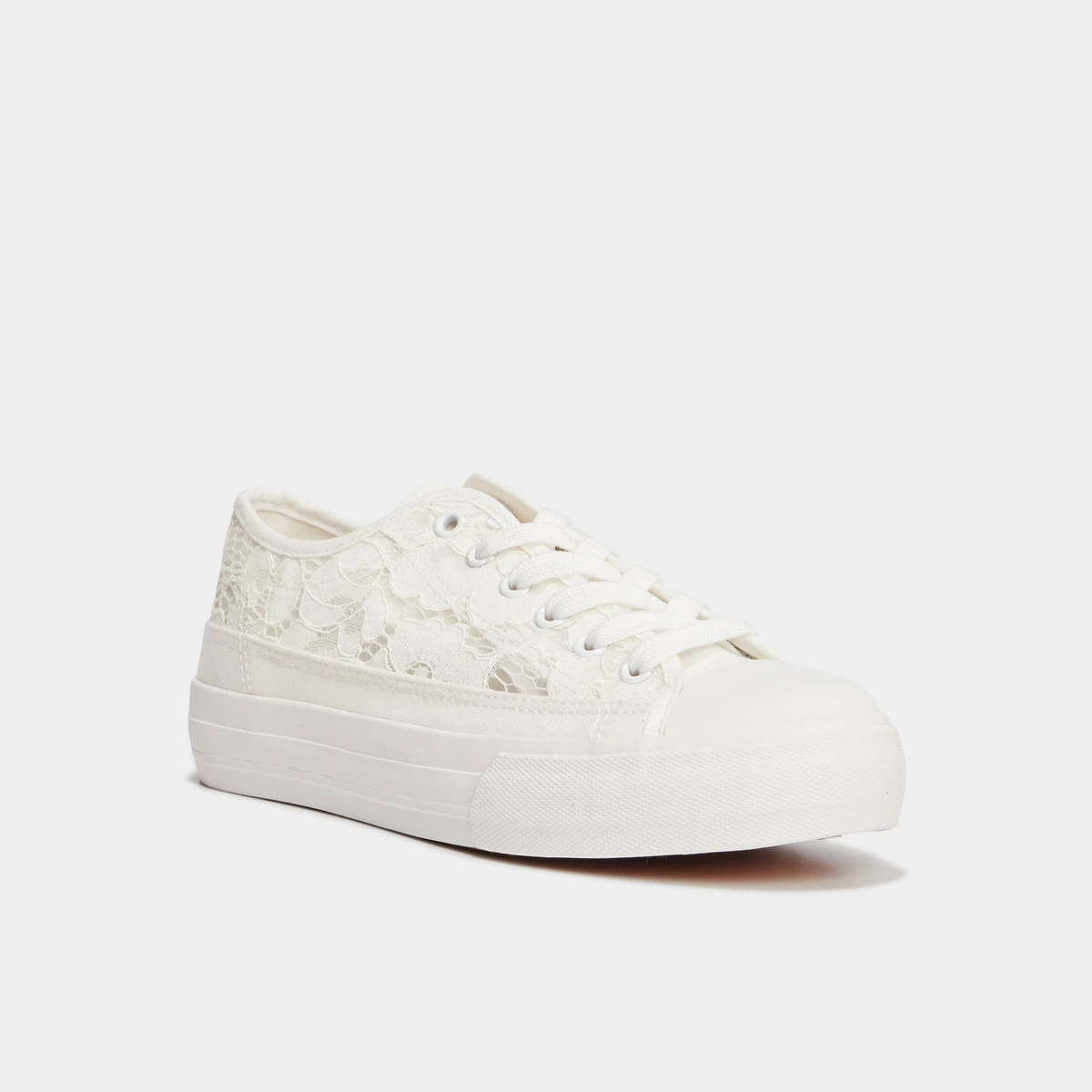 Tennis en toile dentelle à lacets blanc femme