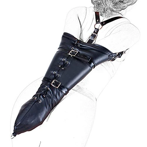 Bondage Armbinder Monoglove Cuir souple BDSM Extreme Tight Sangles de bondage de bras Avec bretelles et fermeture éclair Attache Sac de retenue érotique Straitjacket Bondage Fetish For Couples,Black