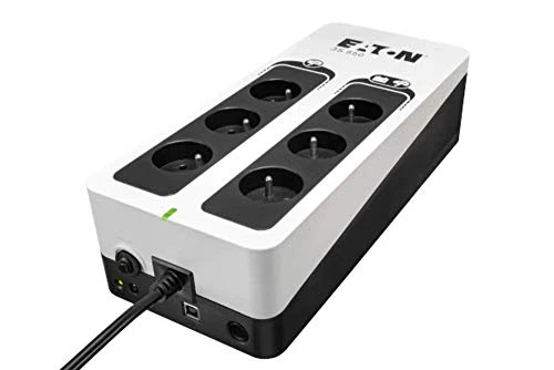 Eaton Onduleur Parafoudre 3S 550 FR - Off-line UPS - Alimentation Sans Interruption - Puissance 550VA (6 prises FR, Parasurtenseur, Silencieux) - Interface USB (câble inclus) - Noir&amp;Blanc