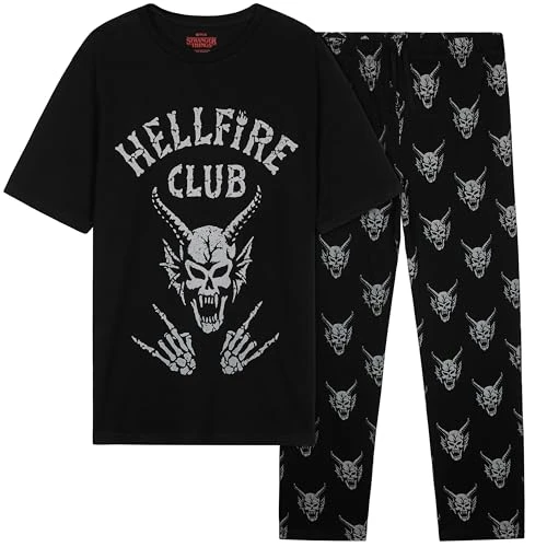 Stranger Things Pyjama Homme et Ado, Ensemble Homme 2 Pièces T-Shirt et Pantalon Pyjama, Vêtement de Nuit, Idée Cadeau (XL, Noir)