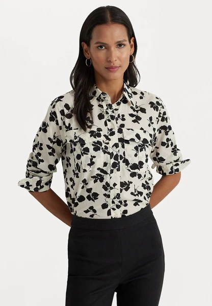 Lauren Ralph Lauren COURTENAY LONG SLEEVE BUTTON FRONT SHIRT - Chemisier - cream/black/écru - ZALANDO.FR
