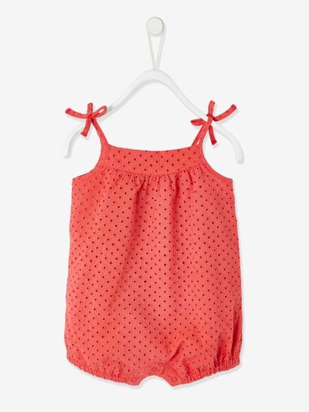 Combinaison courte en broderie anglaise doublée bébé fille rouge - Vertbaudet