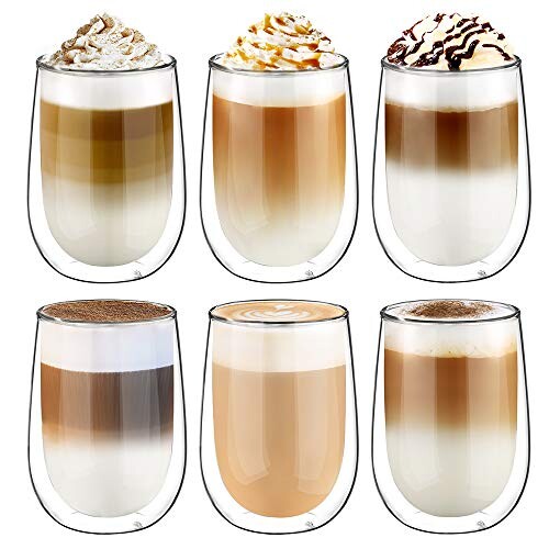 Glastal 6x350ml Verre à Double Paroi pour la Bièr,Tasse en Verre Transparent,Tasses à Latte Macchiato en Verre,Verre à Café/Thé