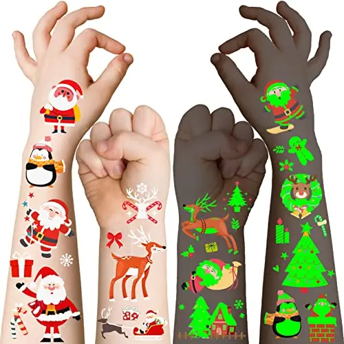 STYPOP Tatouage Noel Enfant 200+ Styles(16 Feuilles) Tatouage Temporaire Enfant Noël Party Jeu Accessoire Enfant Noel Decoration Stocking Fillers Cadeaux Noel