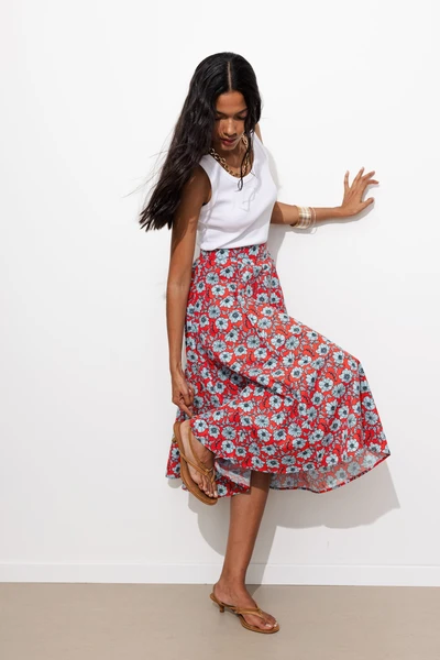 Jupe parapluie midi fleurie