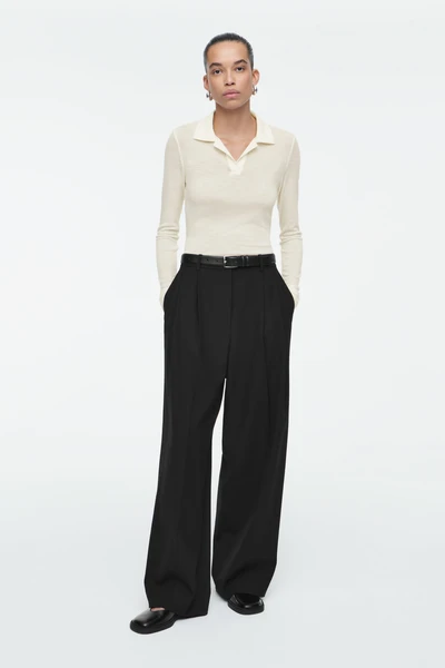 RELAXED TWILL WIDE-LEG TROUSERS