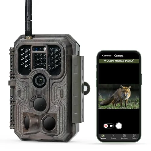 Meidase P200 Caméra de Chasse, WiFi Bluetooth, 48MP 1296P, Vision Nocturne 30m, Activation Mouvement 0.1s, IP66 Étanche, Transmission par Application Mobile, Surveillance de Jardin Extérieur