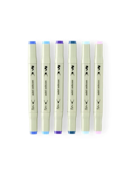 Marqueurs d’artiste | Doubles pointes. Lot de 6. | Multi