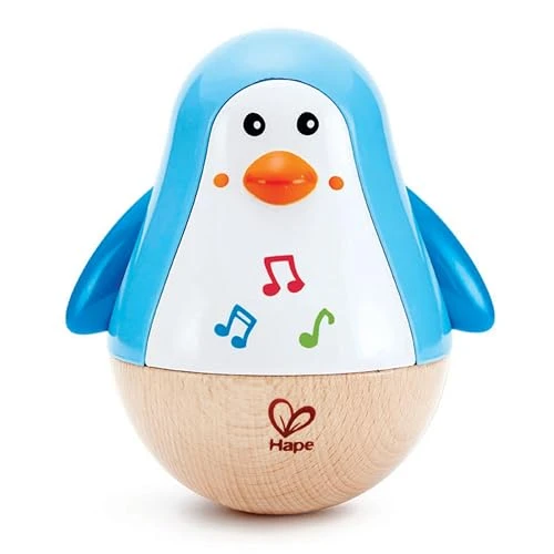 Hape Pingouin Culbuto Musical - Jouet Musical en Bois pour Enfant - Jouet d'Éveil de Motricité pour Bébé dès 6 Mois - Jouet Éducatif - Jeu de Musique Fille et Garçon - Cadeau Naissance