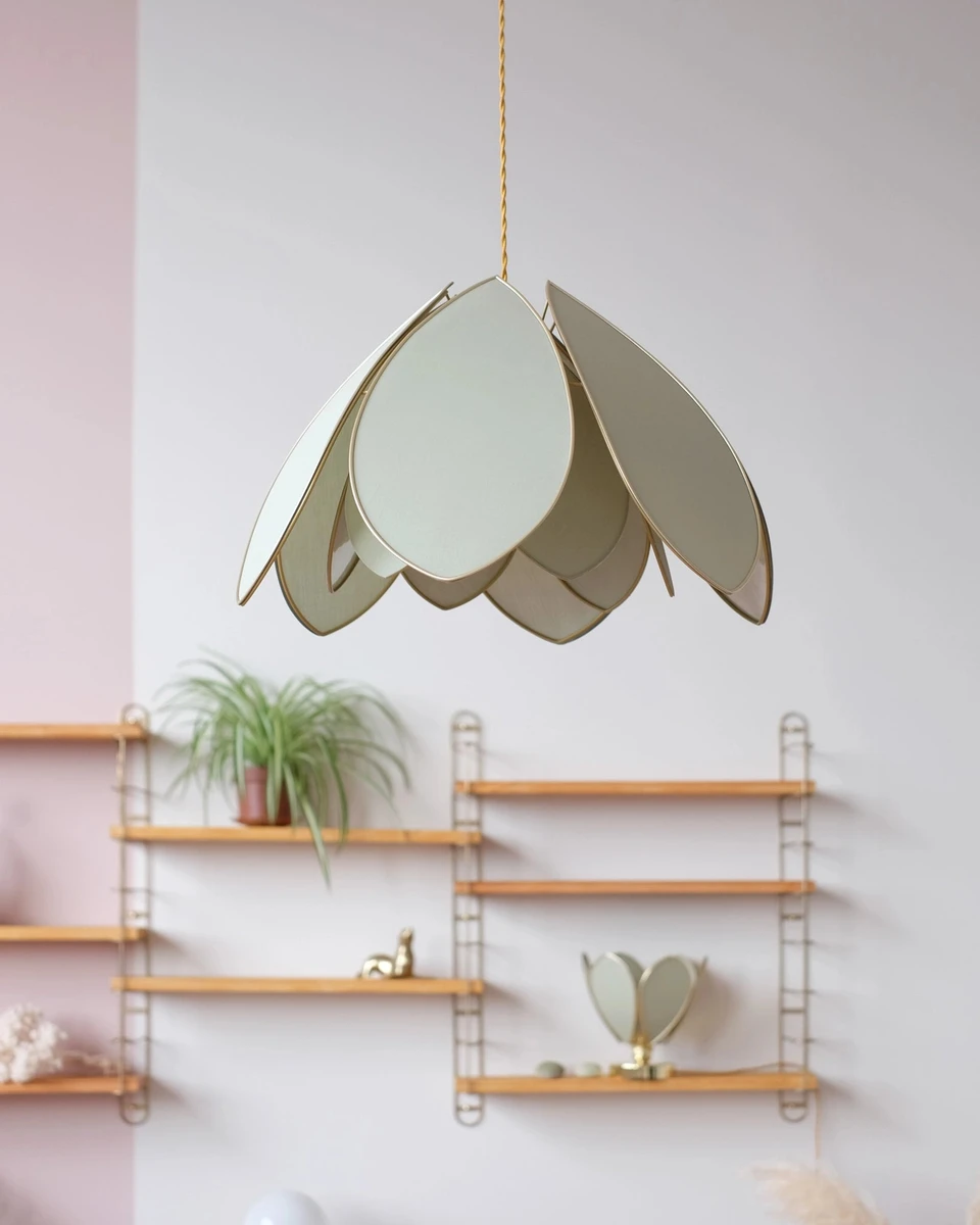 Suspension Fleur double - Vert Eucalyptus et doré - Silly & Billy