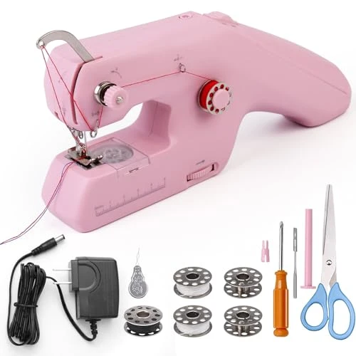 HKC Machine à Coudre Manuelle, Mini Machine à Coudre électrique Portable double fil, Couture Rapide pour débutants, Machine à Coudre DIY pour Usage Domestique, pour Coudre des vêtements, des Rideaux