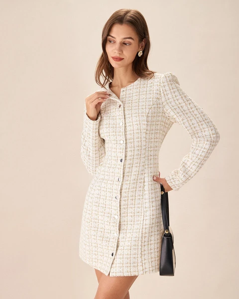 — rihoas, white tweed mini dress XS