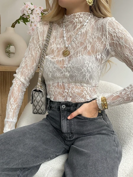 Body transparent en dentelle ivoire DEBRA