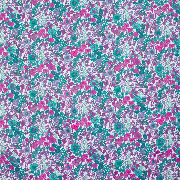 Coton imprimé Matilde fleurs canard et fuchsia au mètre