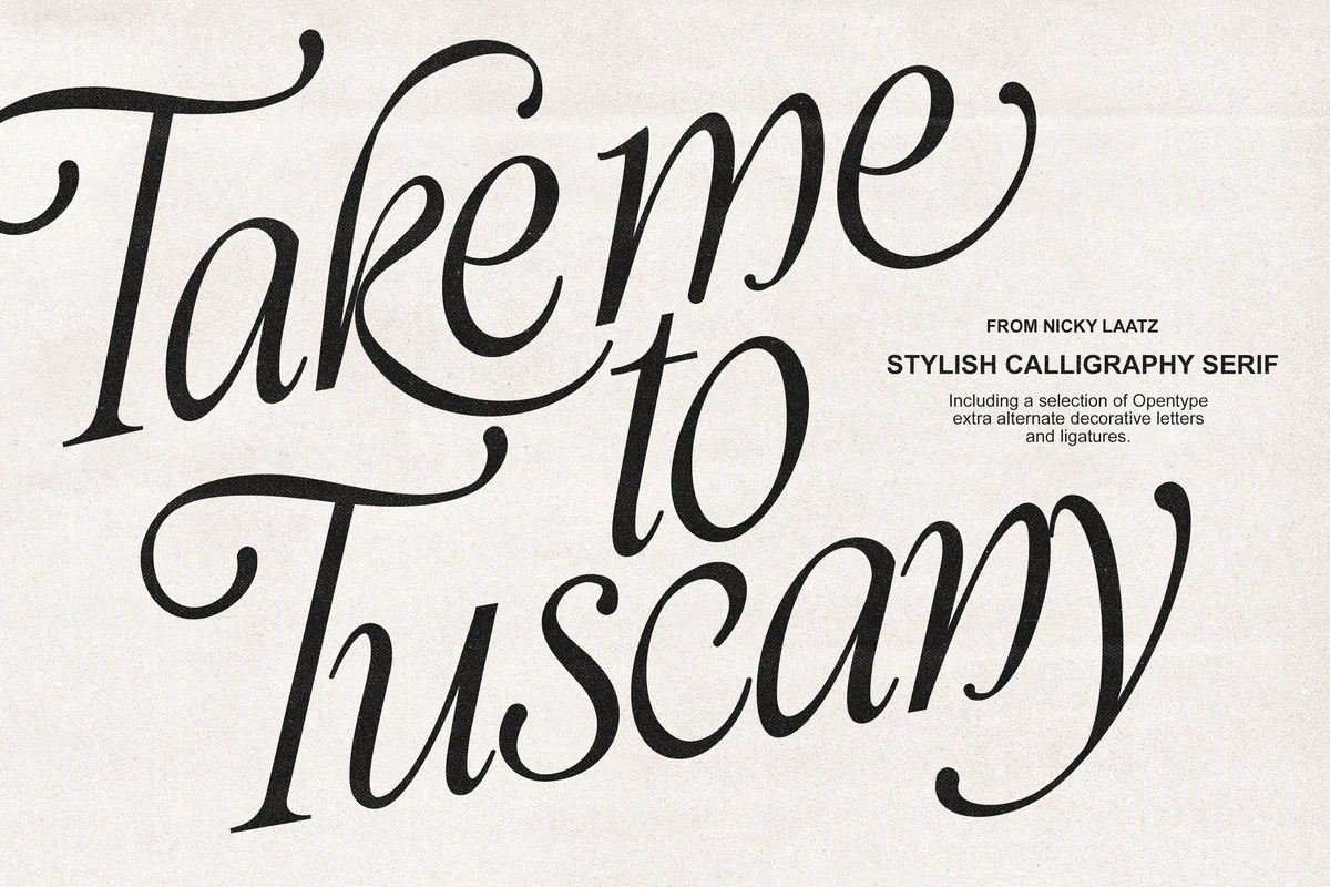 Take Me To Tuscany Typeface, a Script Font by Nicky Laatz