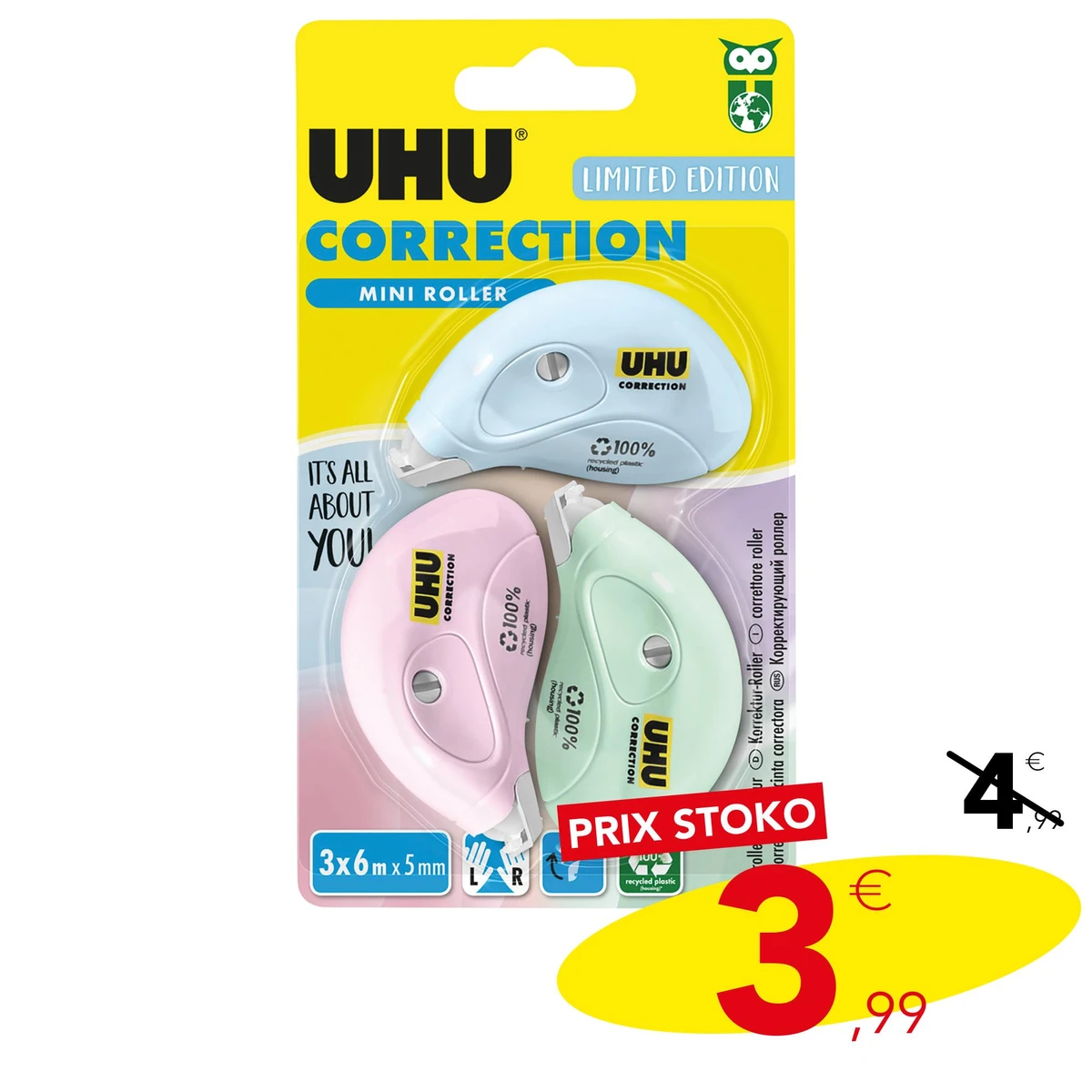 Lot de 3 rollers de correction mini pastel