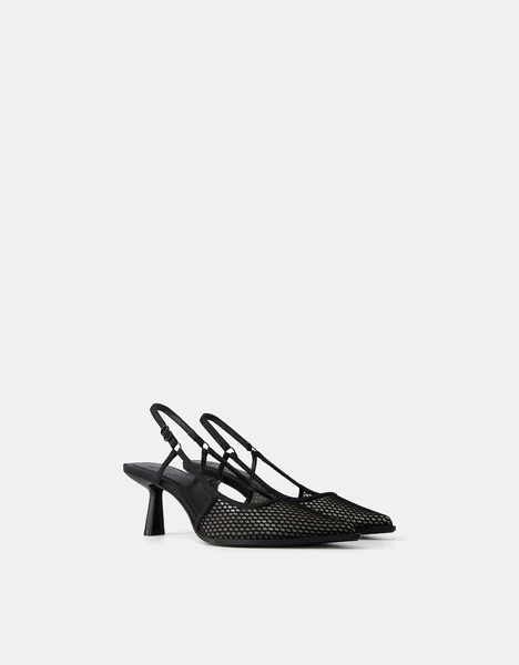 Chaussures type mules résille talon kitten heel