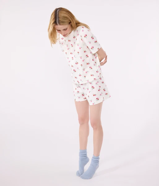 Pyjama short femme en coton imprimé fruits