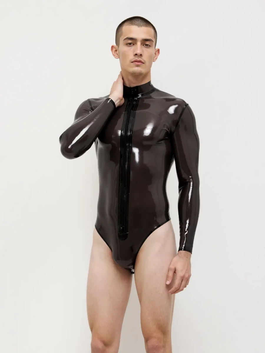 Justaucorps en latex à manches longues pour homme