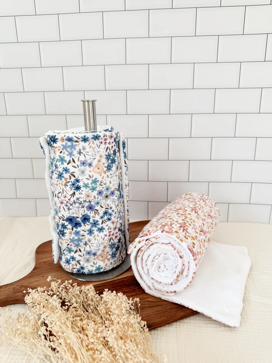 Rouleau essuie-tout lavable et réutilisable - 10 feuilles