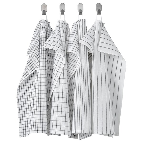 RINNIG Torchon - blanc/gris foncé/à motifs 45x60 cm
