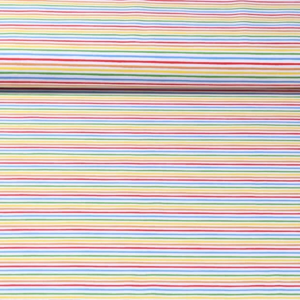 Popeline de coton - Rayures colorées Blanc