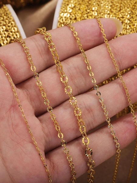 Chaîne de câble texturée en forme de O en acier inoxydable de 2 m avec breloques croisées, plaquée or, pour la fabrication de bijoux DIY, fournitures de bracelet de collier de 1 mm à 4 mm de large | Mode en ligne | SHEIN FRANCE
