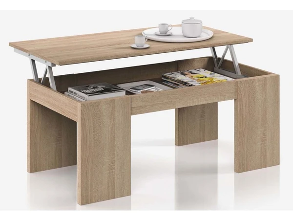 Table basse à plateau relevable coloris chêne canadien - dim : 100 x 50 x 42 cm -pegane-