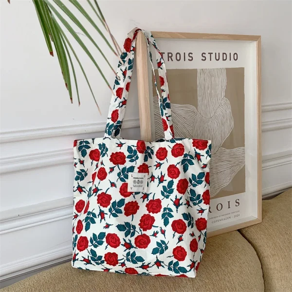 Sac à main en toile florale de voyage de grande capacité à la mode, fourre-tout en tissu pour livre, sac à bandoulière pour femmes et filles, Shopping scolaire - AliExpress 1524