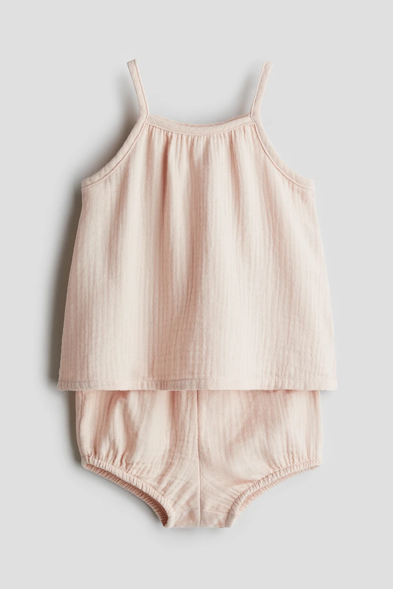 Ensemble 2 pièces en mousseline de coton - Rose ancien clair - ENFANT | H&M FR