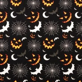 Tissu coton Halloween citrouille noir