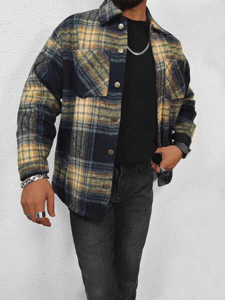 Karierte Oversize Hemd Jacke in Grün