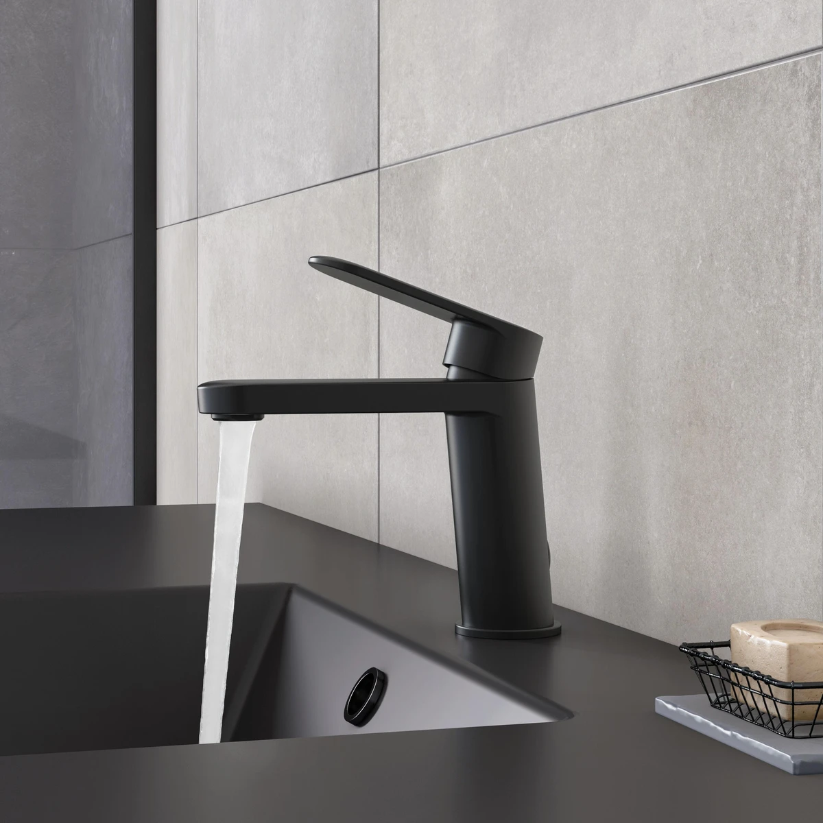 Mitigeur lavabo noir brossé M, Icone SENSEA