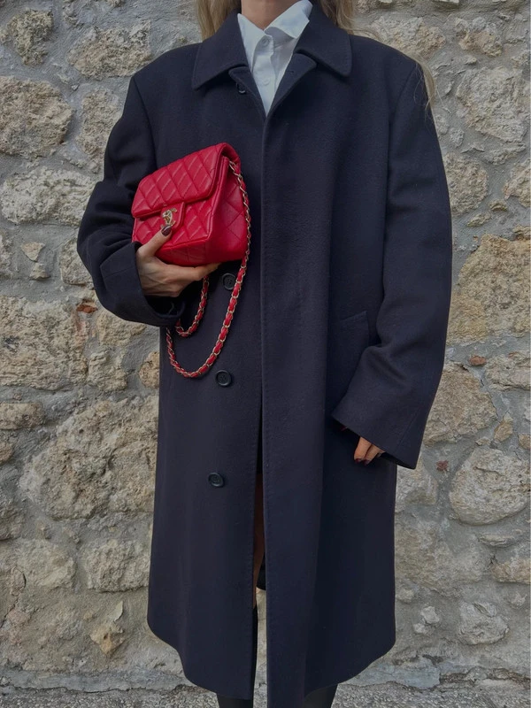 Night blue virgin wool and cashmere coat