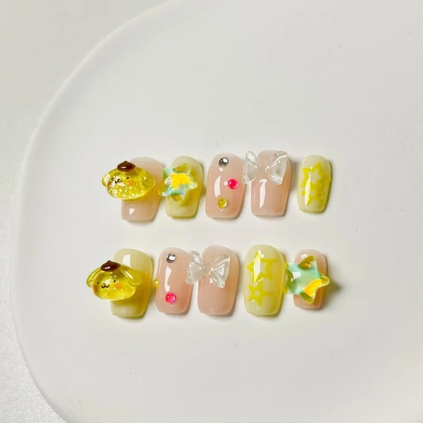 Ongles mignons de gel de chien de dessin animé | Appuyez sur Nail | Ongles faits à la main | Art des ongles | Faux ongles | Clous de cercueil courts,