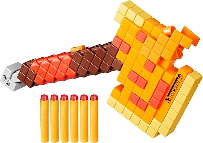 Nerf Minecraft Firebrand, Hache Lance-fléchette, Marron, Orange et Jaune, Enfants 8+