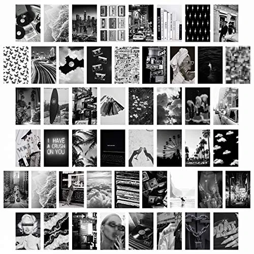 CY2SIDE 50 images esthétiques en noir et blanc pour collage mural, ensemble d'impression de collage chic, décoration de chambre pour, impressions d'art mural vintage pour chambre, affichage de photo