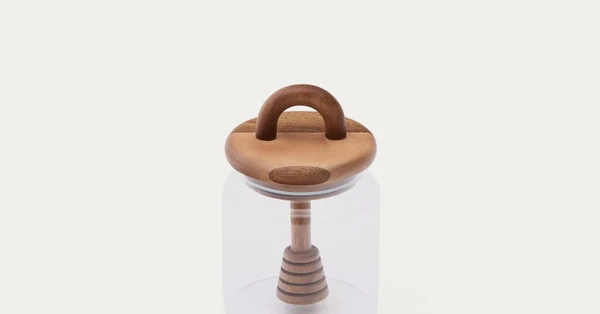 Pot à miel Nukha en verre et bois d'acacia FSC 100 % | Kave Home France