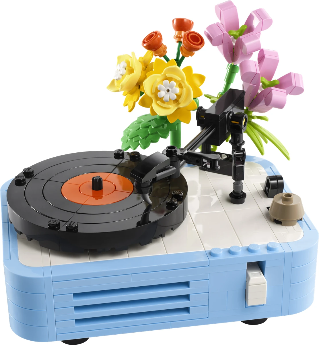 Le tourne-disque et ses fleurs