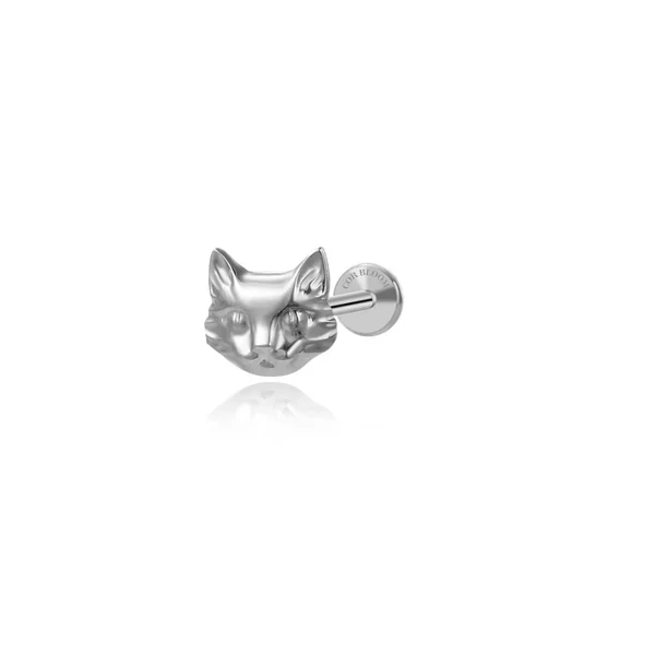 Cat Face Flat Back Titanium Piercing Stud For Helix & Flat Piercing
